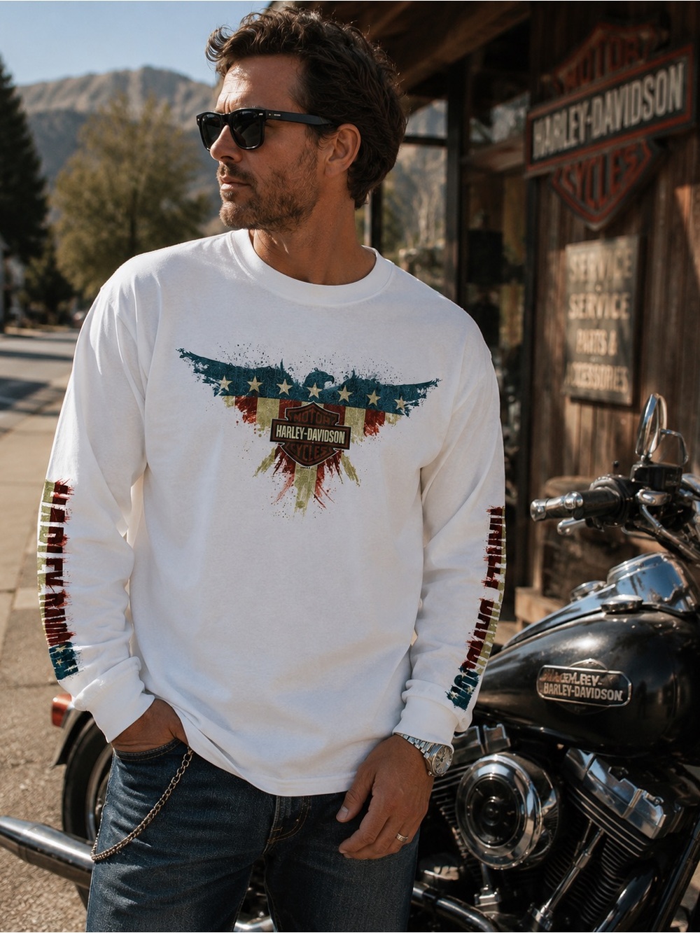 Harley-Davidson Downtown Renton WA Graphic Long Sleeve Tee XL | 100% Cotton